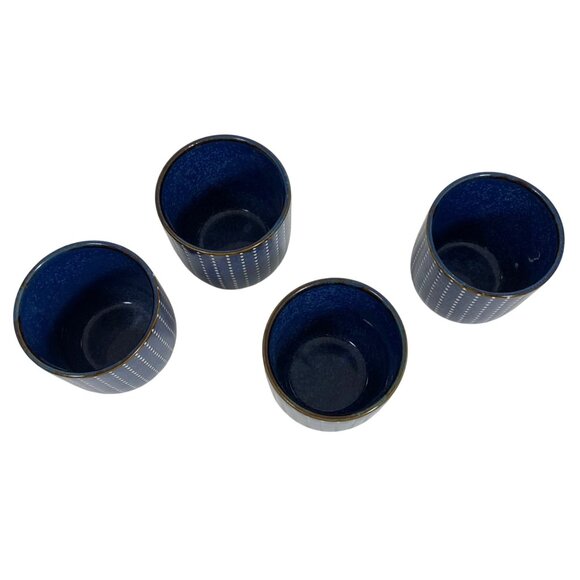 Set Of 4 Danica Heirloom Blue Ceramic Cups White Dots Dishwasher/Microwave Safe - Picture 2 of 4